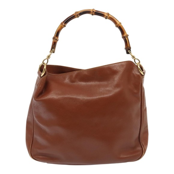 GUCCI Bamboo Hand Bag Leather 2way Brown Gold 001 1705 1638 Auth 92140 - Picture 2 of 16